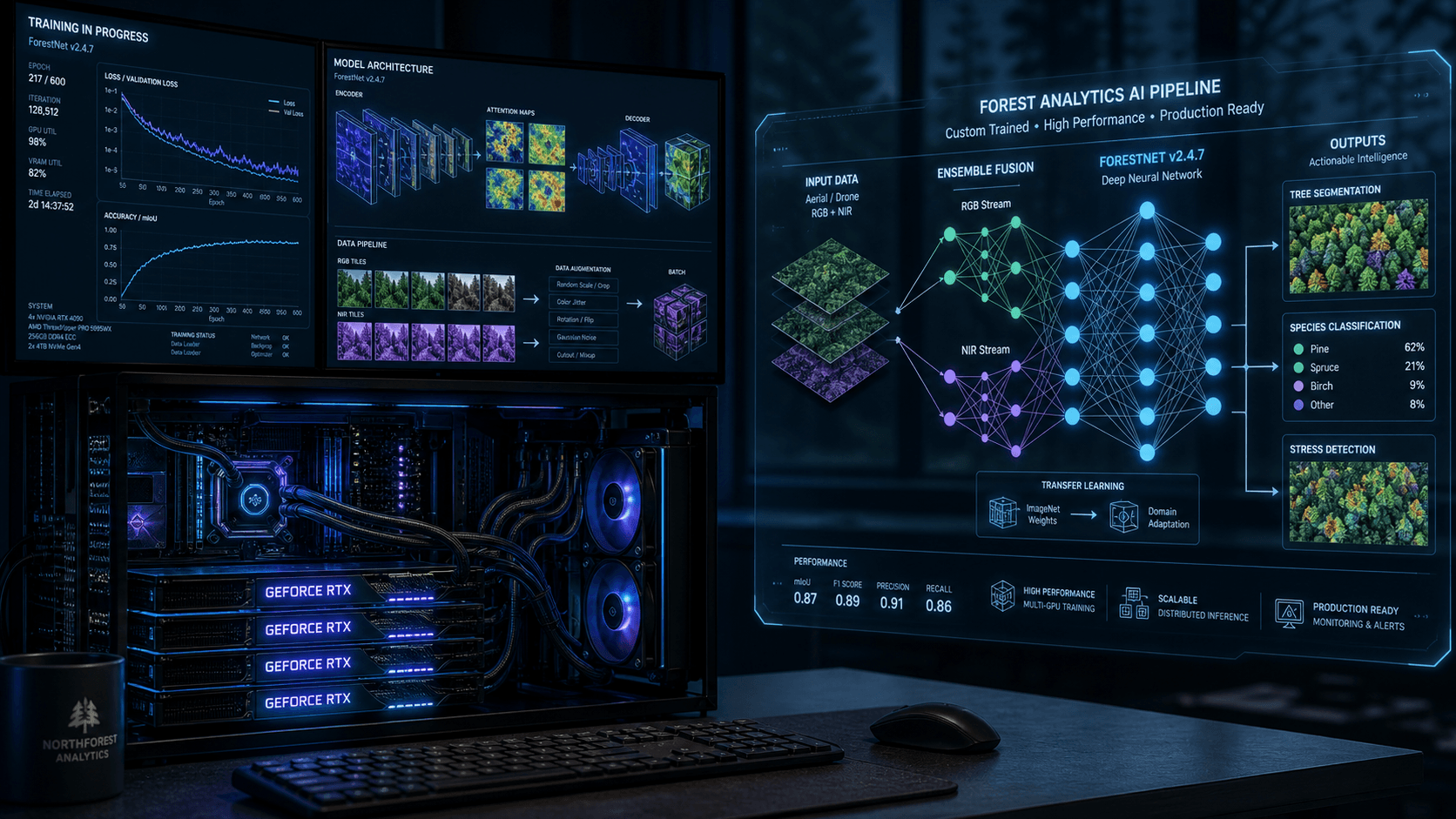 Machine-learning platform for forest analytics with GPU training and classification workflows
